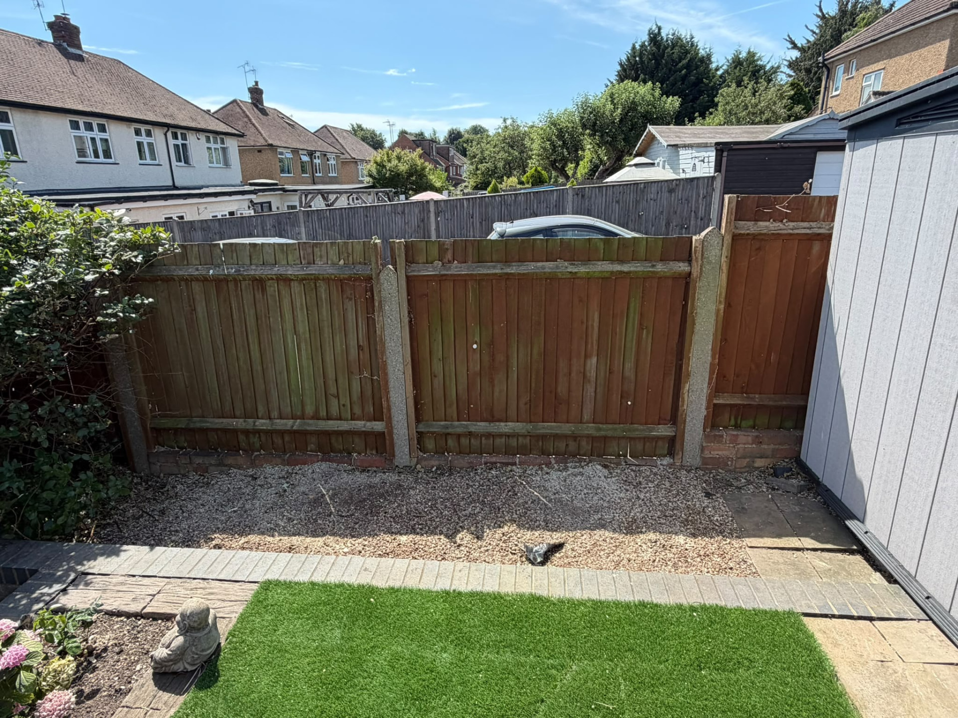 Bare boundary and stripped ground ready for fencing and turfing